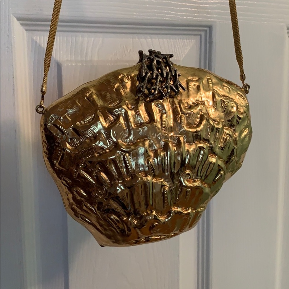 Gold Hard “SeaShell” Purse with Coral Clasp